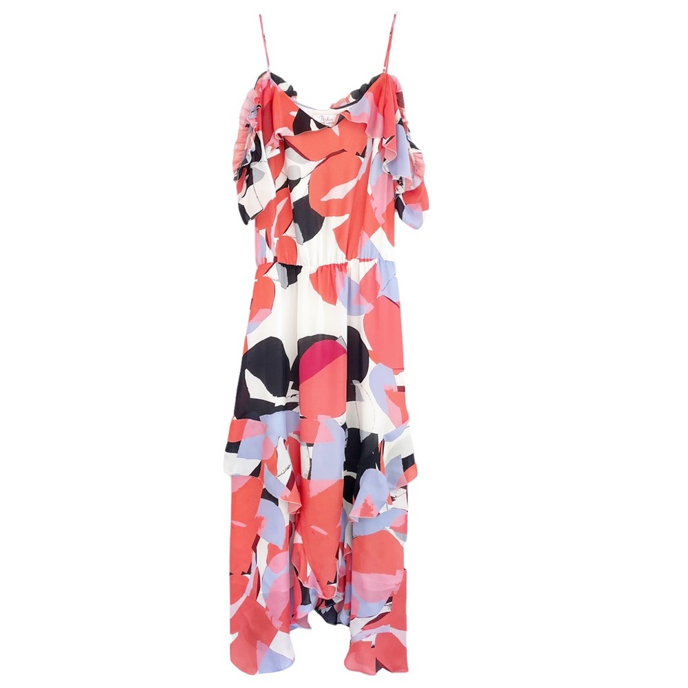 Parker Kam Cold Shoulder Asymmetrical Silk Dress XS
